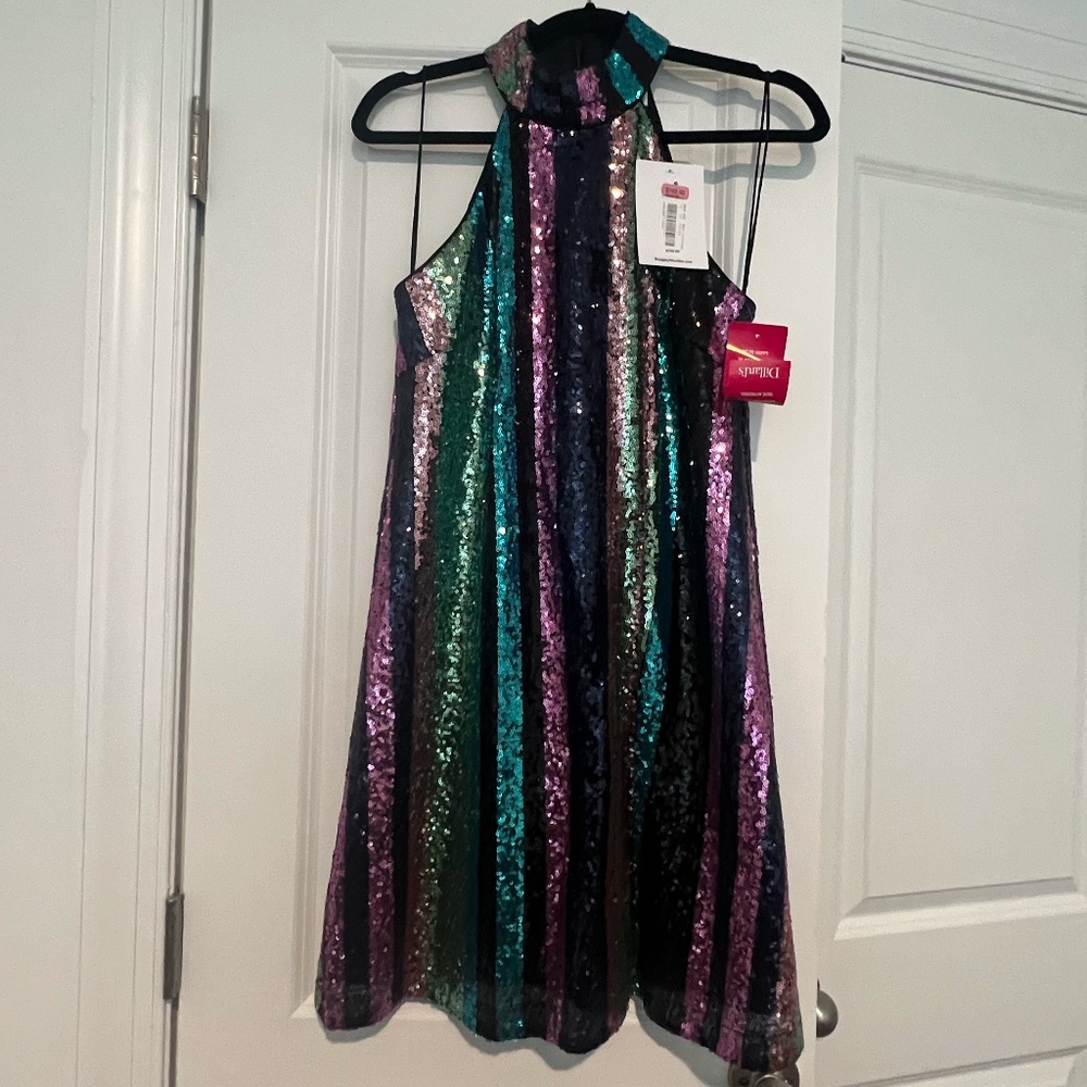 Badgley Mischka Sequin Halter Dress